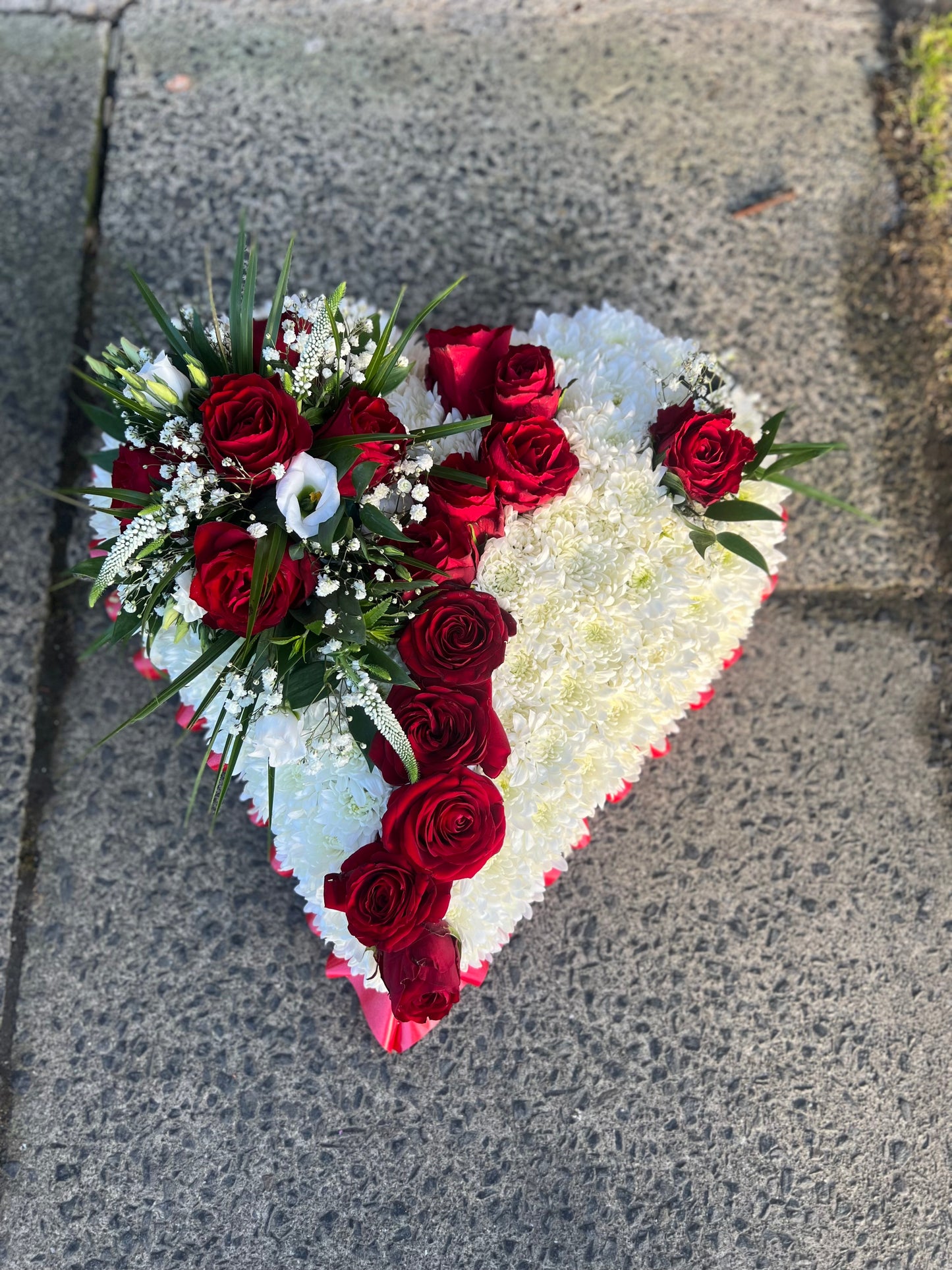 White Heart Shaped Flowers Arrangement - With/Without Ribbon