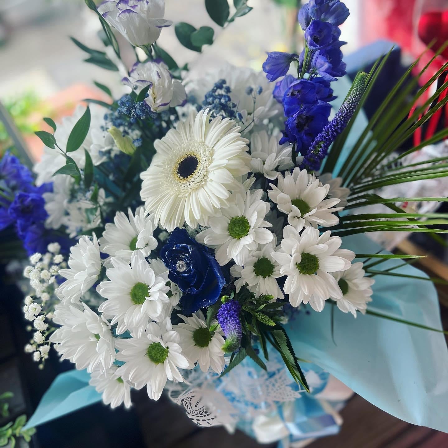 Mixed Flower Bouquet - Blue and White Flower Arrangements – Cherry Blossom