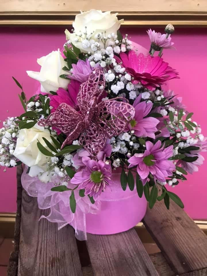 Hat Box Flowers Bouquet - Flowers in a Hat Box