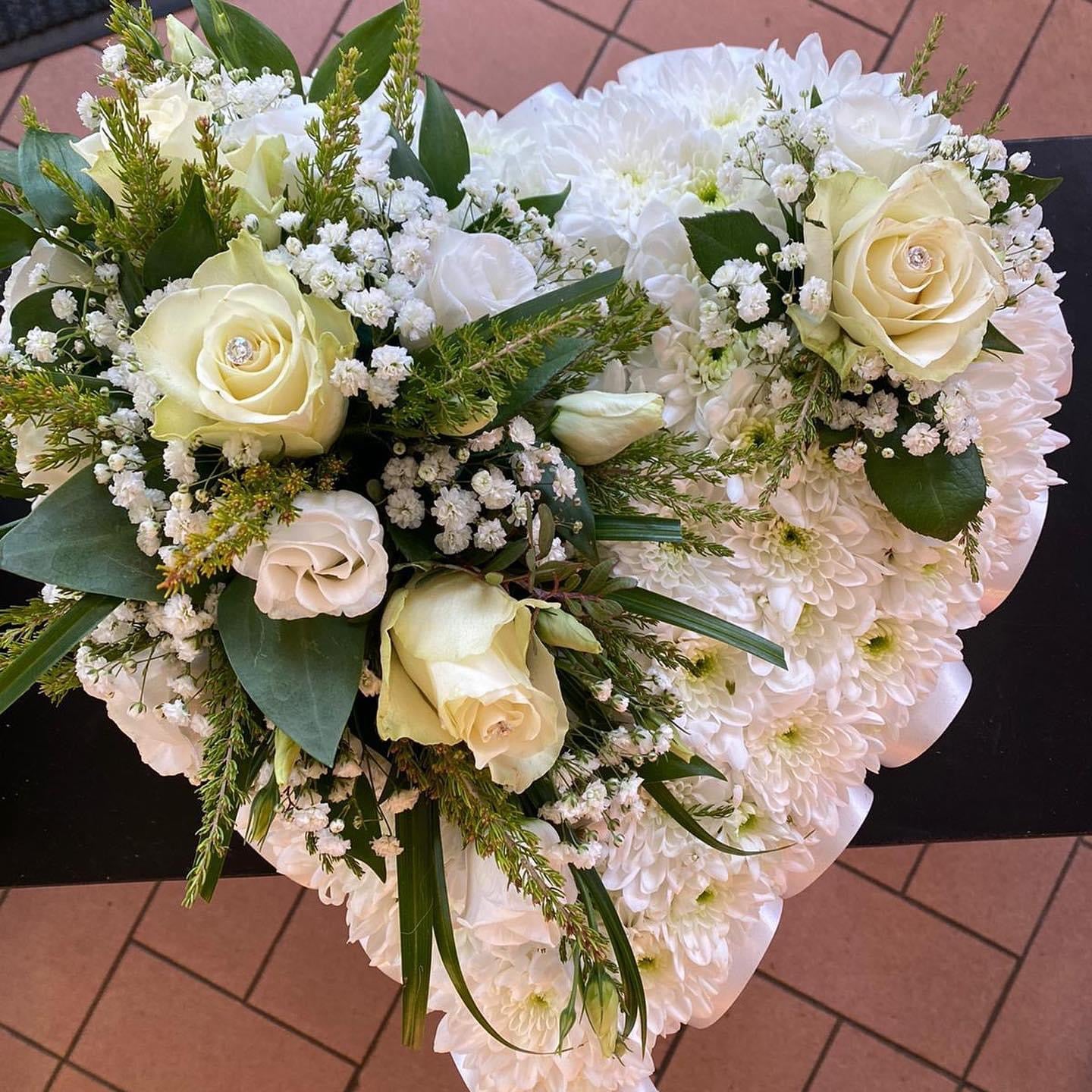 White Heart Shaped Flowers Arrangement - With/Without Ribbon