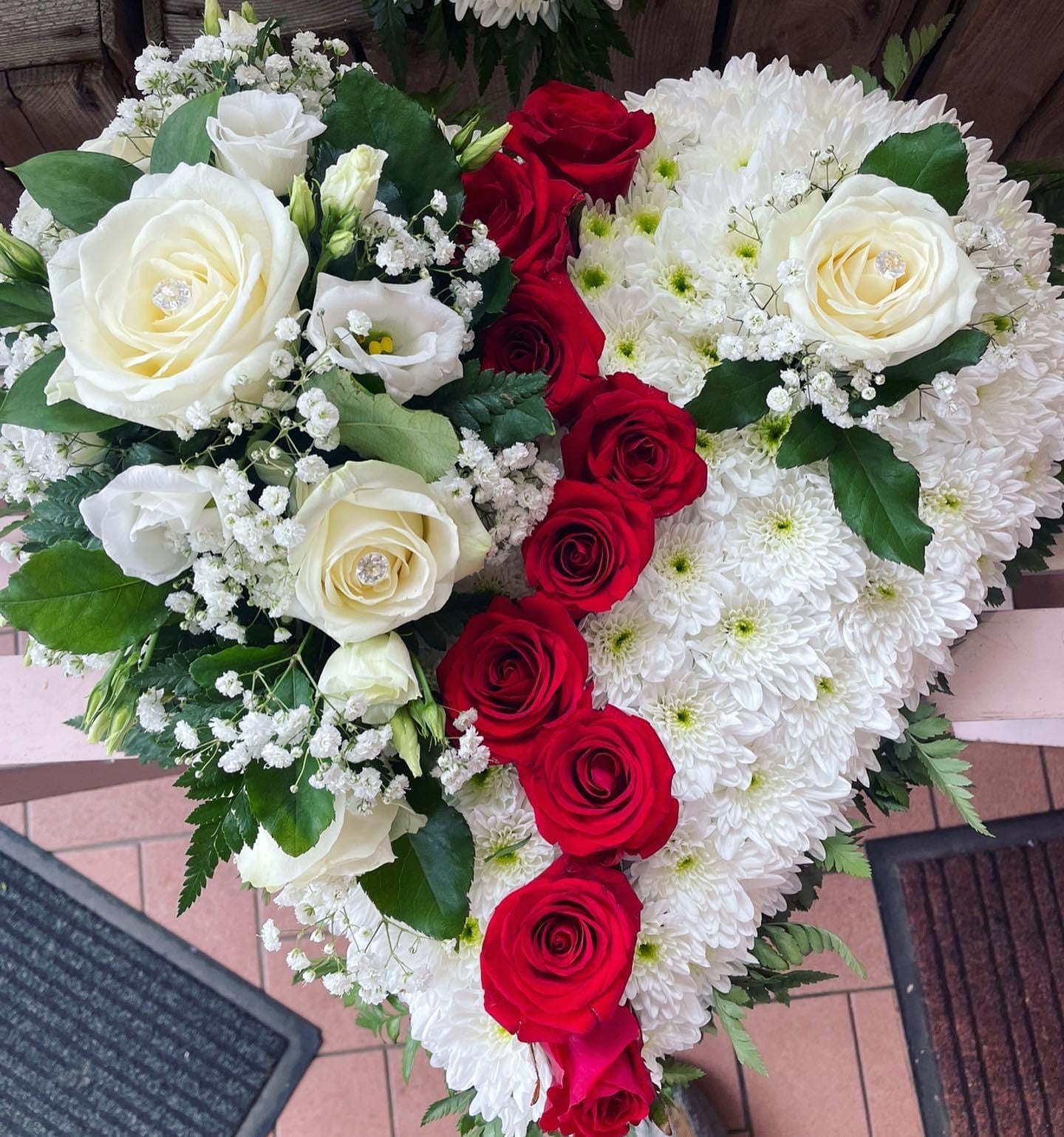 White Heart Shaped Flowers Arrangement - With/Without Ribbon