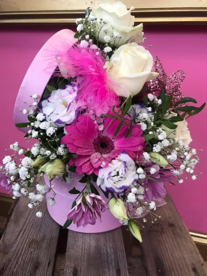 Hat Box Flowers Bouquet - Flowers in a Hat Box