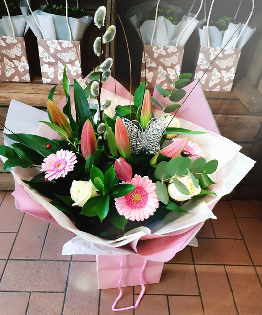 Gift Bag Flower Bouquets - Pink Flowers