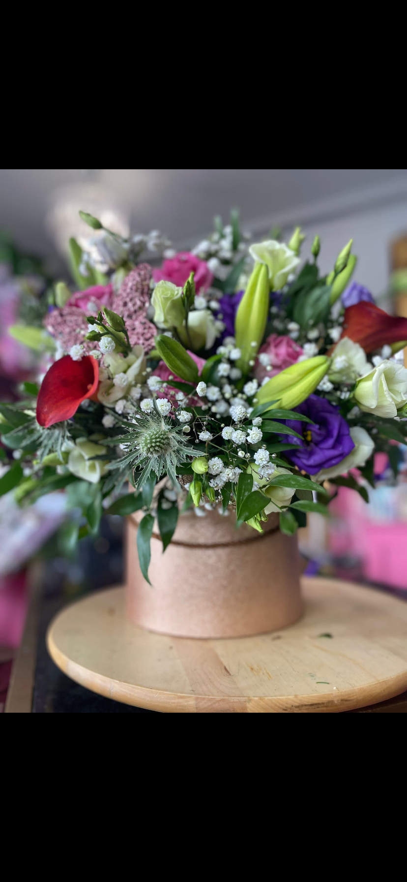 Hat Box Flowers Bouquet - Flowers in a Hat Box