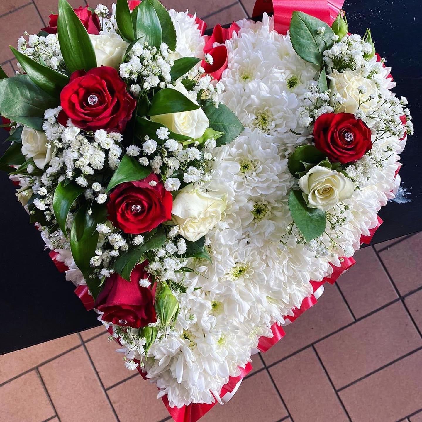 White Heart Shaped Flowers Arrangement - With/Without Ribbon