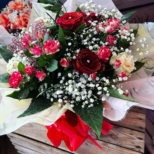 Mixed Flower Bouquets - Red and White Flowers